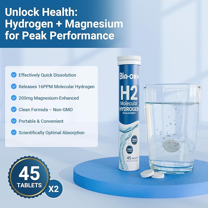 Hydrogen Water Tablets with 200MG Magnesium 16 PPM H2 Hydrogen Tablets for Drinking Water Rich in Antioxidants Supports Cellular Health Recovery Immune &amp Brain Cognitive Function (90 Servings