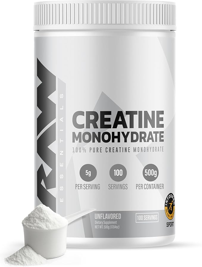 RAW Nutrition Creatine Monohydrate Powder Unflavored (100 Servings) - Micronized Creatine Monohydrate Supplement for Workout Performance Build Muscle &amp Strength - Creatine Powder for Men &amp W