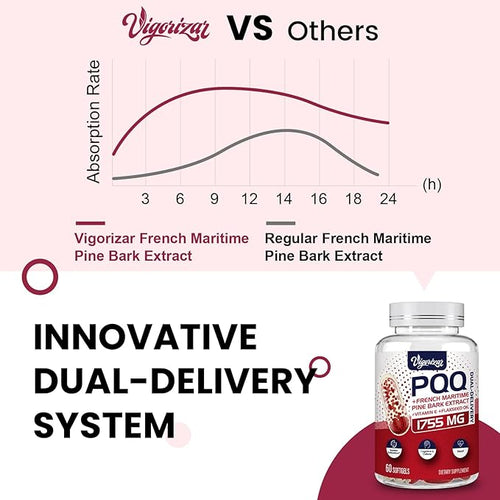 200 mg Pycnogeno with PQQ Premium French Maritime Pine Bark Extract Unique Dual-Delivery for Maximum Absorption Pine Bark Extract for Vascular &amp Heart &amp Joint Function - 60 Vegan Softgels