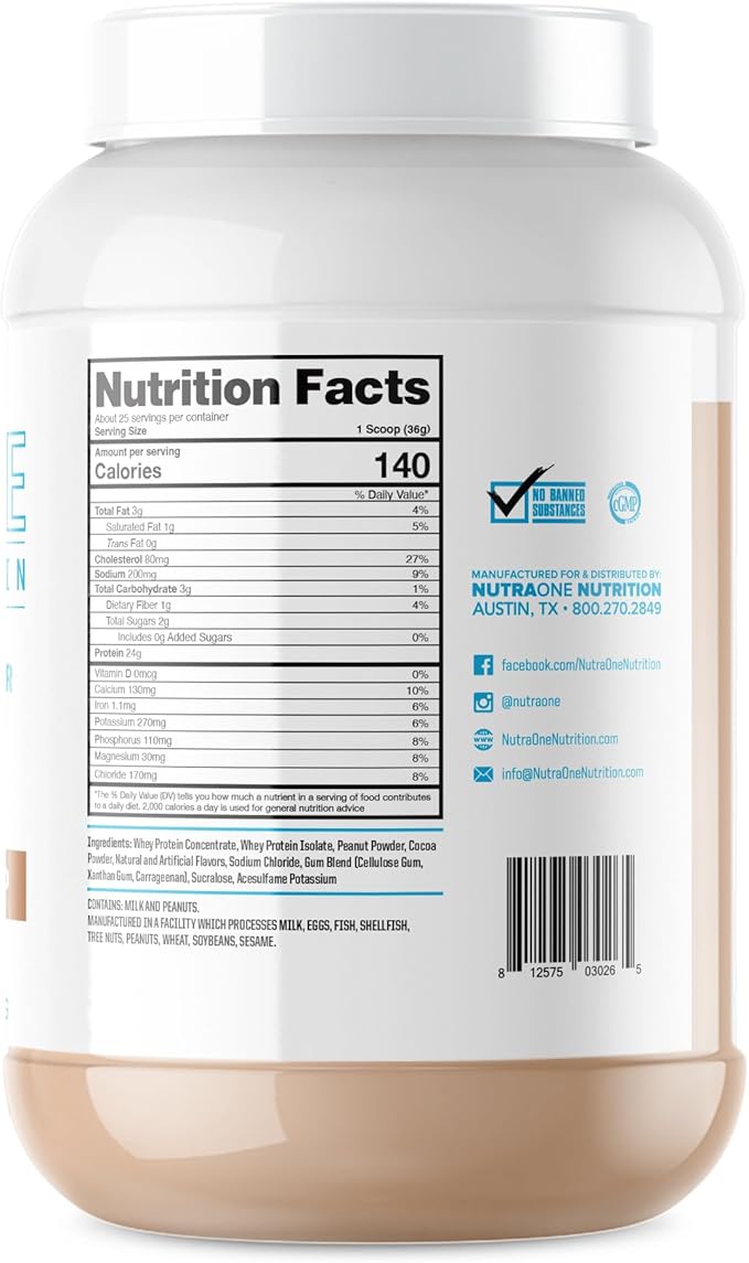 NutraOne ProteinOne Whey Protein Promote Recovery and Build Muscle with a Protein Shake Powder for Men &amp Women (Chocolate PB Cup - 2 LB)