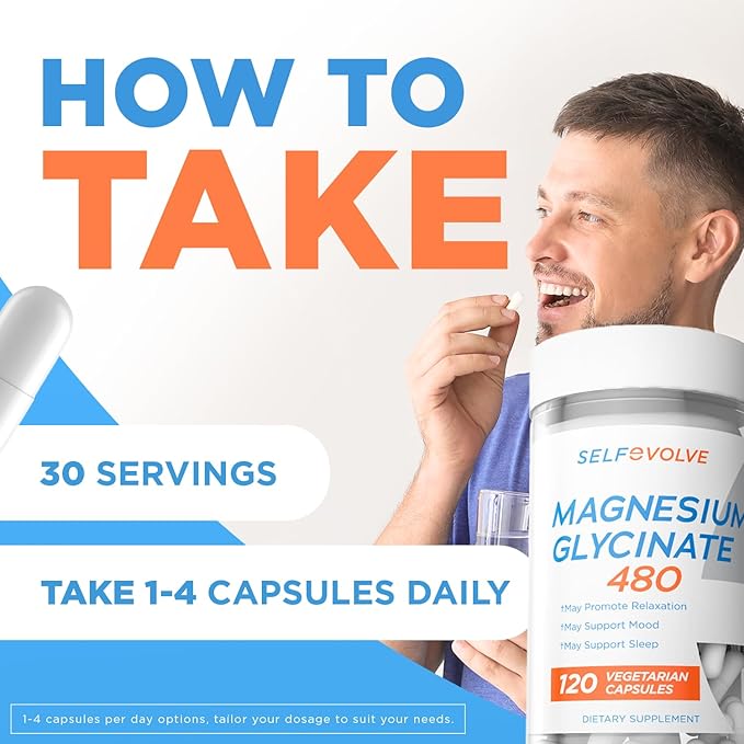 Magnesium Glycinate 480mg - High Absorption Magnesium Supplement Support Stress Relief Sleep Heart Health Nerves Muscles and Metabolism 120 Veggie Capsules 1 Month Supply