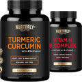 Vitamin B Complex and Turmeric Curcumin - Contains All Essential B Vitamins - B1 B2 B3 B5 B6 B7 B9 B12 and Biotin - High Absorption Turmeric Supplements 1300mg for Joint Hearth Health