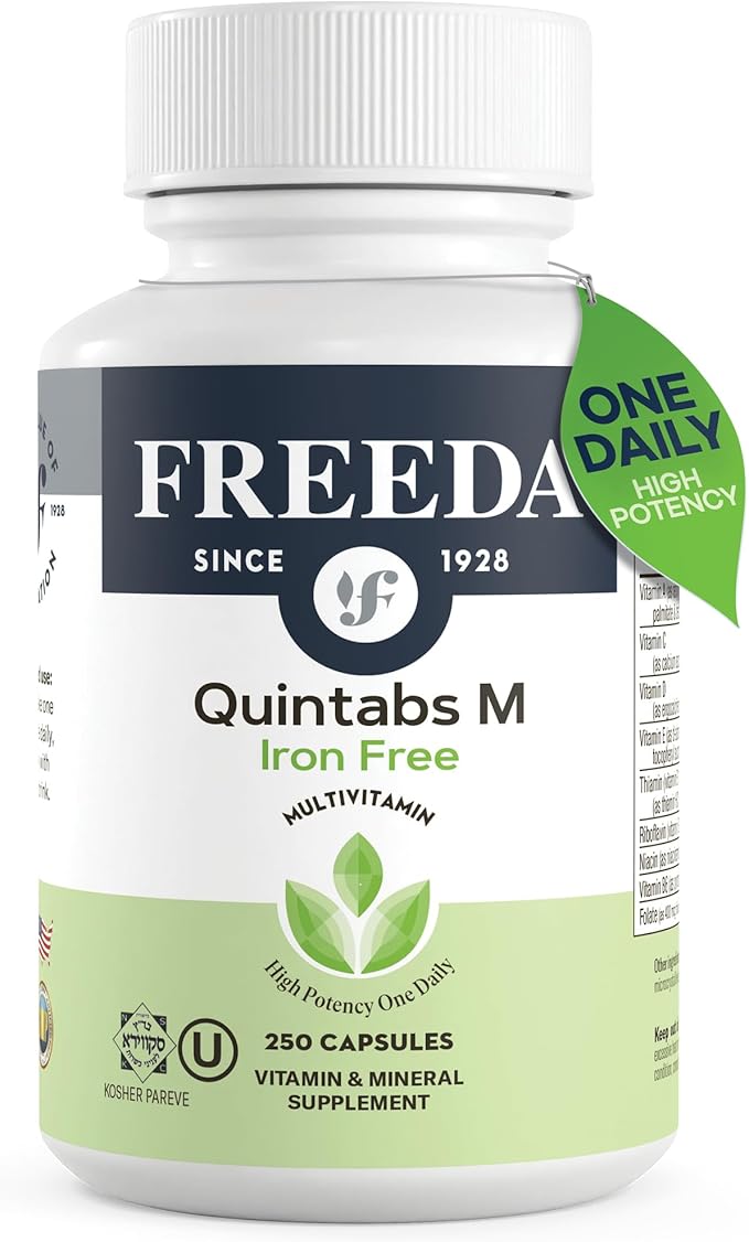 FREEDA One Daily Multivitamin Without Iron – Kosher Adult Multivitamin Supplements for Women &amp Men’s Health with Biotin Vitamin B12 B1 B2 B5 Folic Acid Niacinamide – Gluten Free (250 Capsule