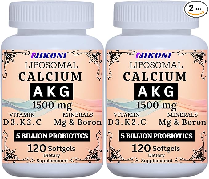 Liposomal Calcium AKG 1500mg Vitamin C D3 K2 Mg+ &amp Probiotics Supplement-240 Softgels