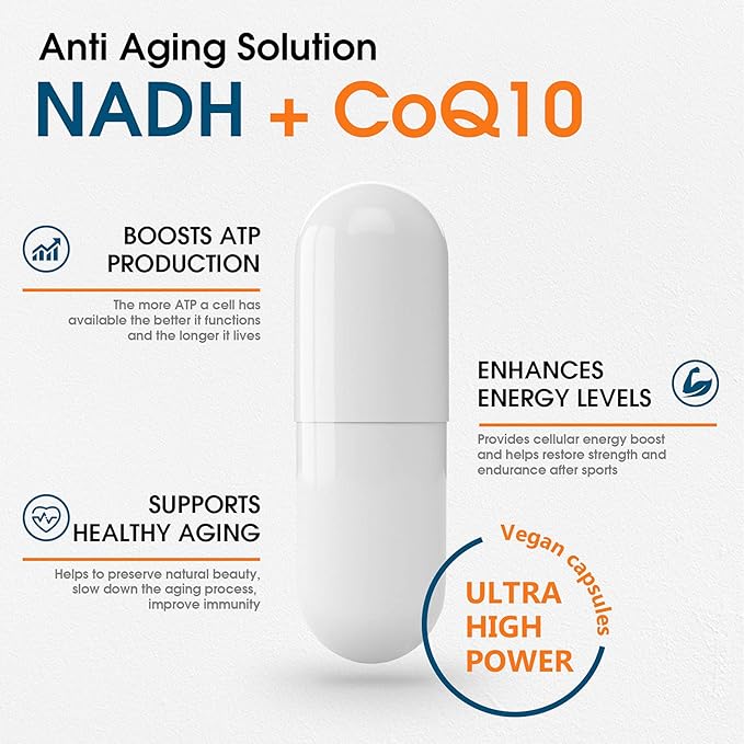 NADH + CoQ10 + D-Ribose Supplement Enhance NAD+ Supplement for Energy Fatigue  60 Capsules