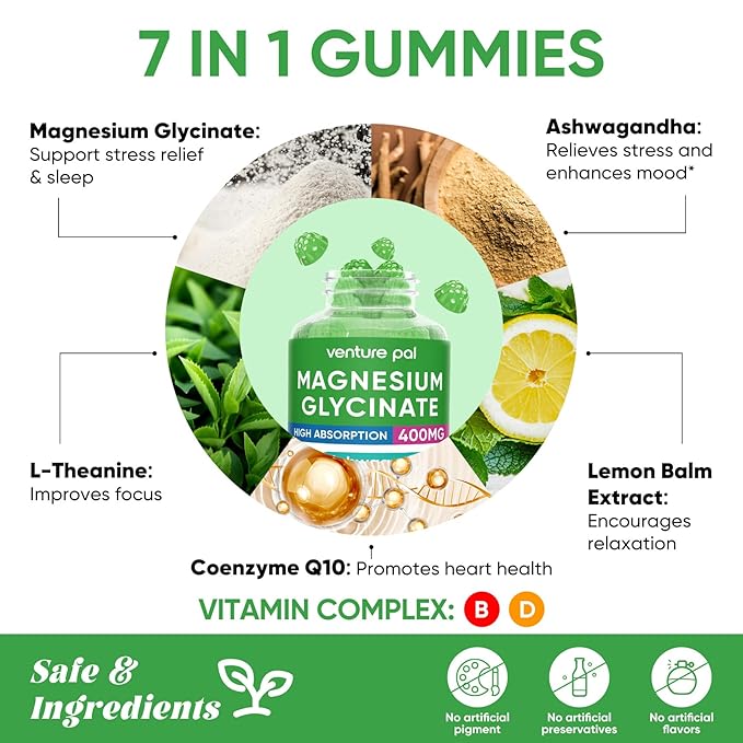 Venture Pal Magnesium Gummies + Electrolyte Powder Bundle – Sugar-Free Magnesium Glycinate with Ashwagandha &amp Electrolyte Drink Mix for Sleep Calm Mood &amp Hydration | Vegan Keto 60 Day Suppl