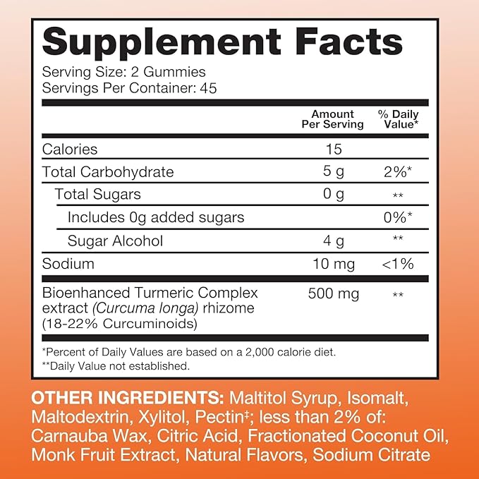 Qunol Zero Sugar Turmeric Gummies Vegetarian Gluten Free 500mg + Qunol Magnesium Gummies 200mg Vegetarian 90 Count