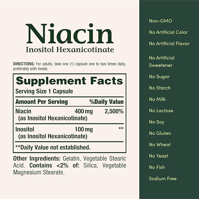 Nature's Bounty Niacin 500mg Flush Free Cellular Energy Support Supports Nervous System Health 120 Capsules (Pack of 3)