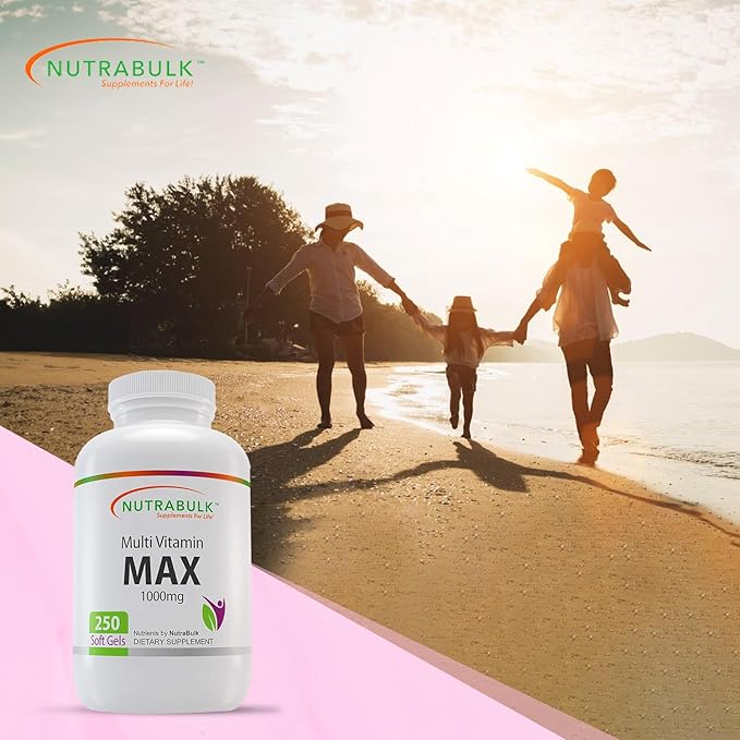 NutraBulk Multi-Vitamin MAX Well Absorbed Soft Gels - Potentially Supports Overall Wellbeing &amp Immune Boosts Energy &amp Metabolism - Complete Daily Nutrition- 1000mg 250 Soft Gels