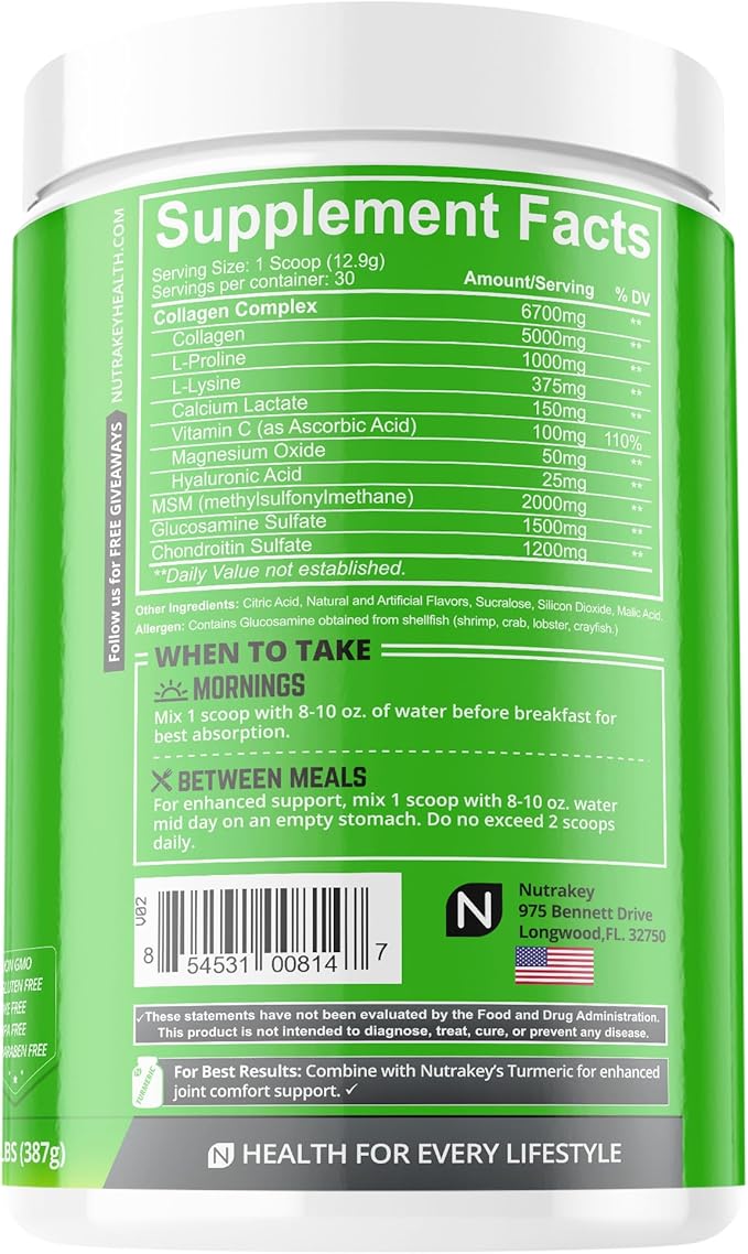 NutraKey Innoflex Glucosamine with Chondroitin Msm Hyaluronic Acid and Collagen