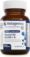 Metagenics Vitamin D3 + K - for Artery Health Immune Support Bone &amp Heart Health* - Vitamin D with MK-7 (Vitamin K2) - Non-GMO - Gluten-Free - 60 Softgels - 10000 IU