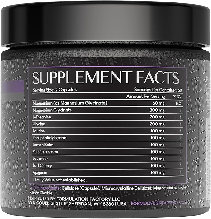 Formulation Factory 10-in1 Magnesium Glycinate Sleep Aid - The Night Before Recovery Complex with Melatonin &amp L-Theanine - Natural Relaxation Support (6 Month Supply 360 Capsules)