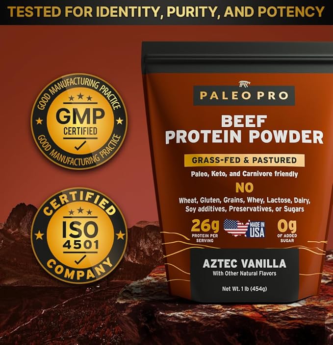 Paleo Pro 26G Beef Protein Powder - Pack of 2-30 Days Supply - Grass Fed Protein Powder Isolate - Pure Animal Based Pastured | Dairy &amp Gluten Free Natural &amp Clean Proteins for Paleo &amp Ket