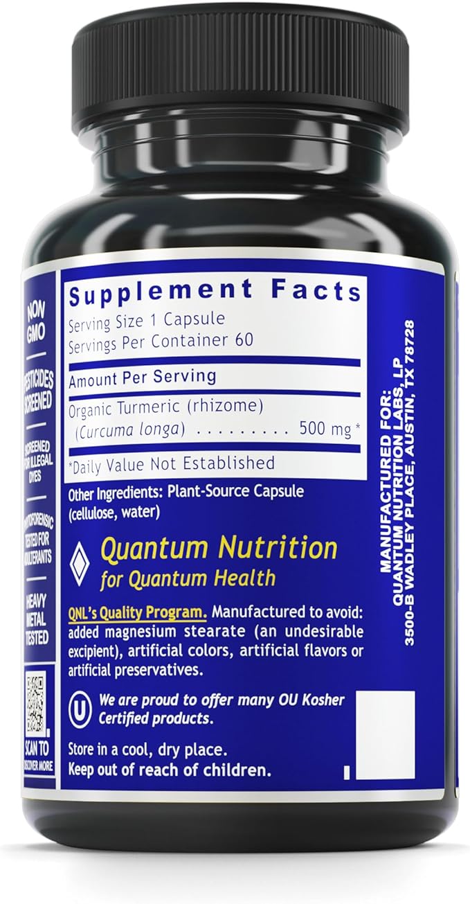 Quantum Nutrition Labs Turmeric - Turmeric Capsules Turmeric Curcumin Supplement Liver Support 500 mg of Curcuma Per Capsule - 60 Vegetarian Capsules