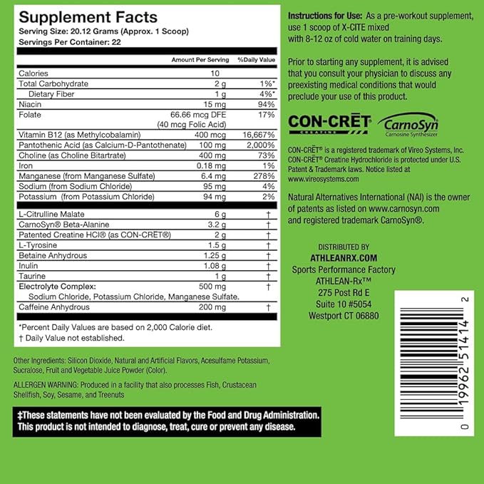 ATHLEAN-X X-CITE Pre-Workout Supplement - Boost Energy Endurance and Focus with Natural Ingredients - Jolly Watermelon Pucker