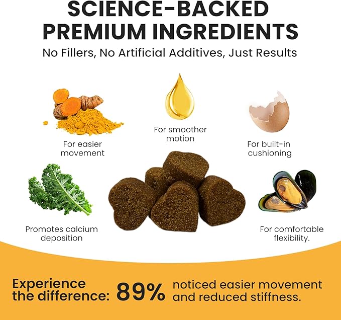 Dog Hip and Joint Supplement with Glucosamine &amp Chondroitin - Supports Mobility &amp Pain Relief for Senior &amp Large Dogs - 180 Soft Chews