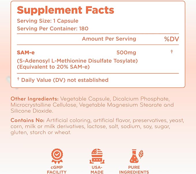 SAM-e 500mg &amp CoQ10 200mg Bundle | Energy Mood and Brain Support Bundle with Bioactive S-Adenosyl-L-Methionine SAM e and Coenzyme Q10 Supplements