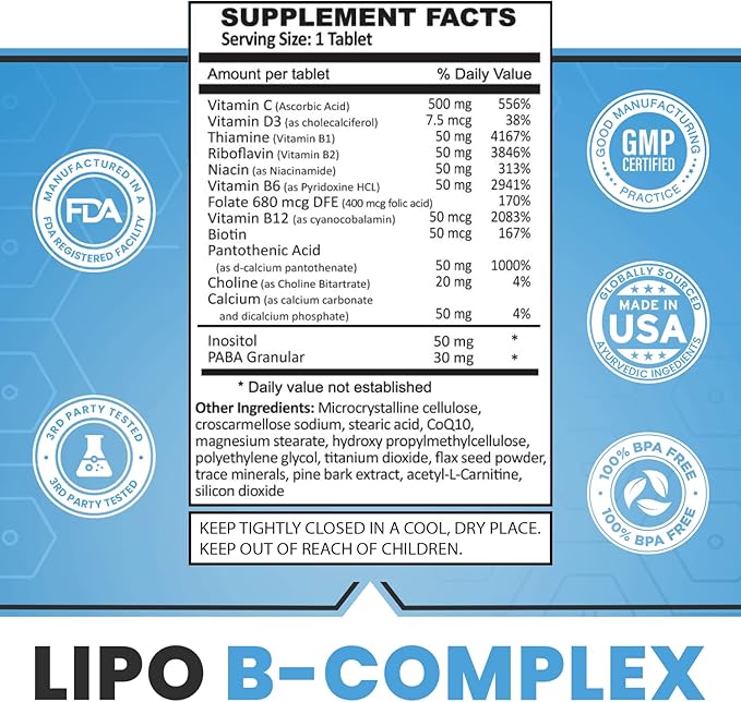 Legere Pharmaceuticals Lipo-BC B-Complex Lipotropic Pills for Clean Energy and Wellness (120 Tablets)