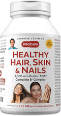 ANDREW LESSMAN Healthy Hair Skin and Nails 240 Capsules - 3000 mcg High Bioactivity Biotin B-Complex. Promotes Beautiful Skin Strong Nails. No Additives Hair Growth Vitamins Biotin Supplement