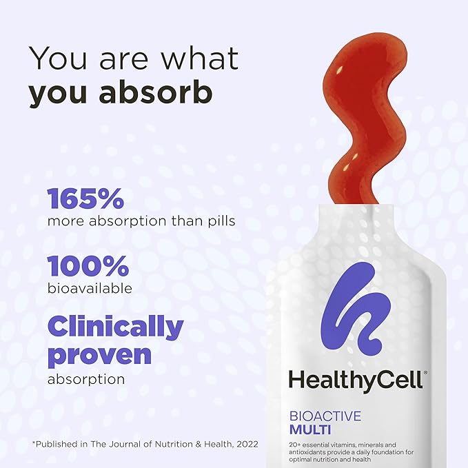 Healthycell Bioactive Daily Liquid Multivitamin for Men &amp Women – 20+ Essential Vitamins Minerals &amp Antioxidants for Brain Heart Immunity Energy Skin &amp Hair Support - 30 Gel Packs