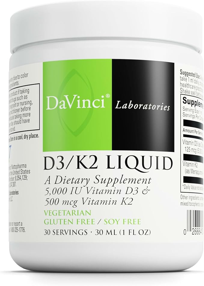 DAVINCI Labs D3/K2 Liquid - Liquid Vitamin D &amp Vitamin K Supplement for Bone Health Heart Support &amp Calcium Absorption* - 30mL (30 Servings)