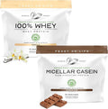 Muscle Feast 100% Whey Concentrate Isolate &amp Hydrozlyed Blend - Vanilla 5lb (x1) and Micellar Casein Protein Powder - Chocolate 4lb (x1) - Grass Fed All Natural Hormone-Free Whey Protein