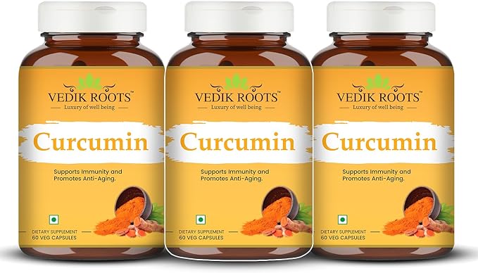 Curcumin Capsules - Antioxidant Properties | for Joint Comfort &amp Anti-Aging| 60 Veg Capsules (180)