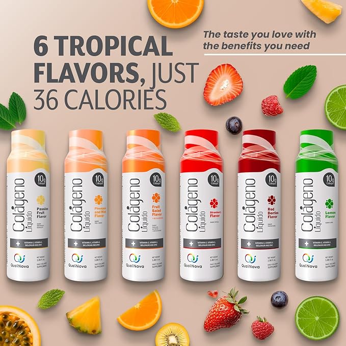 Hydrolyzed Liquid Collagen for Women &amp Men (30 Pack) –3X Faster Absorption 10g Collagen Drink for Anti-Aging Hair Growth &amp Joint Support- Individual Shots- 6 Tropical Flavors