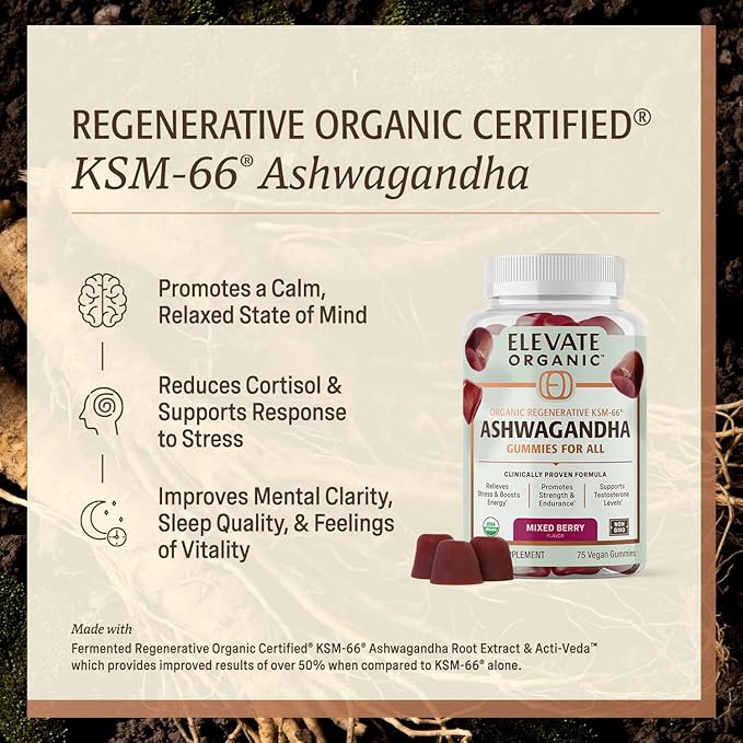 Regenerative Fermented KSM-66 Ashwagandha Vegan Gummies with Acti Veda™ Mixed Berry (600mg 25 Servings) Up to 150% More Effective Than KSM-66 Alone