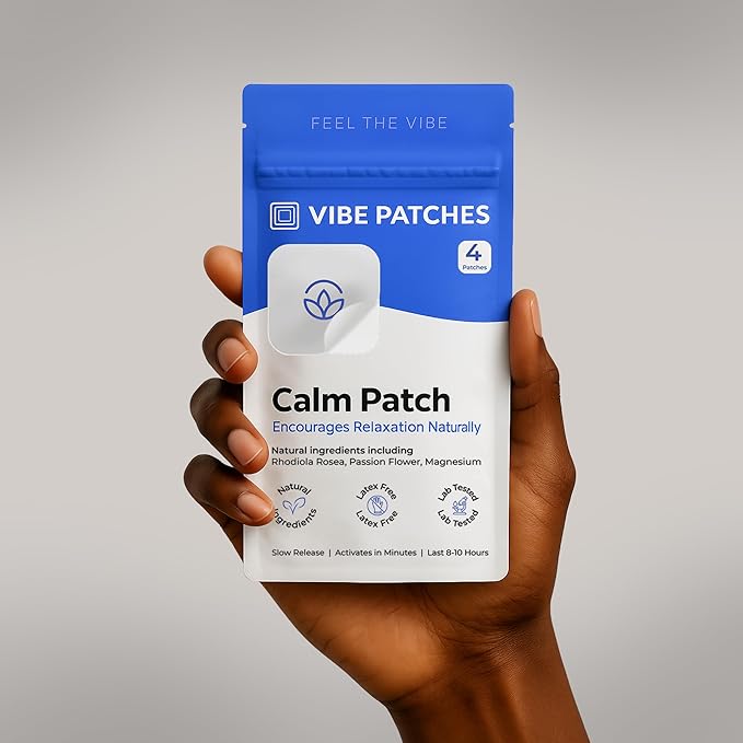 Calm Patch | Wearable Wellness for Relaxation Support with Botanical Blend | Long Lasting Patch for 10 Hours | Vegan &amp Latex Free | 4 Patches Per Pack 3 Pack
