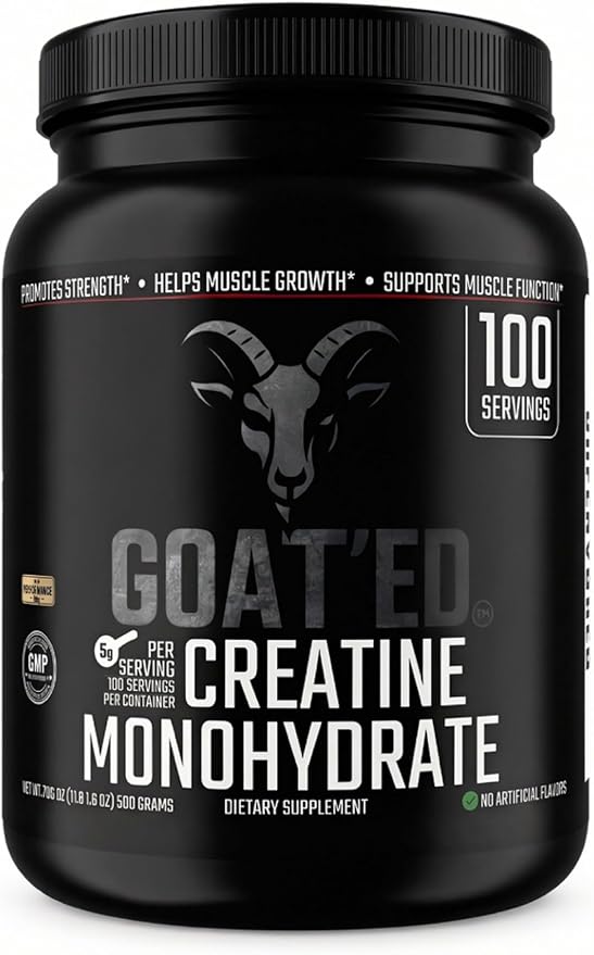 GOAT'ED Creatine Monohydrate Powder | 100% Pure Micronized Creatine for Muscle Growth Strength &amp Recovery | High-Absorption Unflavored Creatine Supplement for Men &amp Women 100 Servings