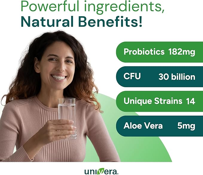 Univera Probiotics for Women Probiotics and Prebiotics 30 Billion CFUs with Organic Aloe Vera -14 Strains Digestive Enzymes for Adults - Vegan AloeBiotics 60ct.