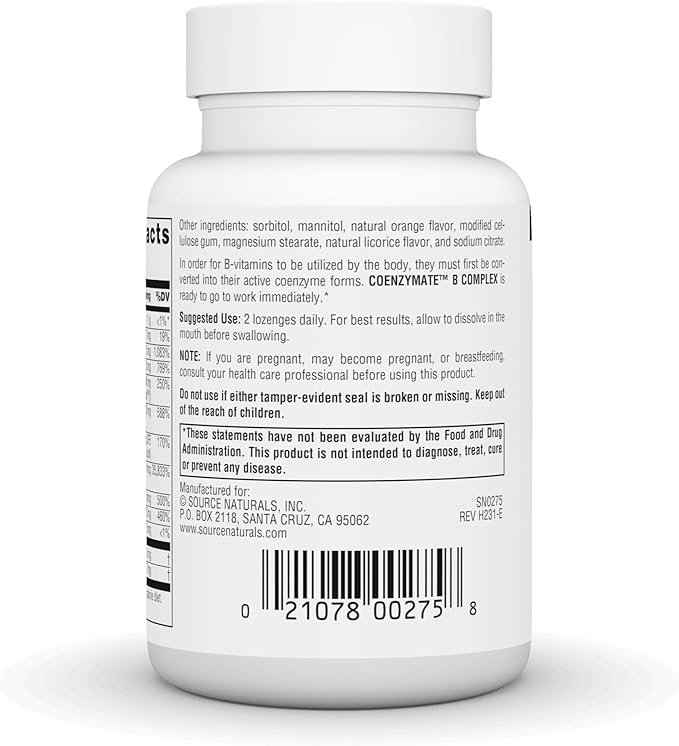 Coenzymated B Complex Sublingual Orange Source Naturals Inc. 60 Lozenge