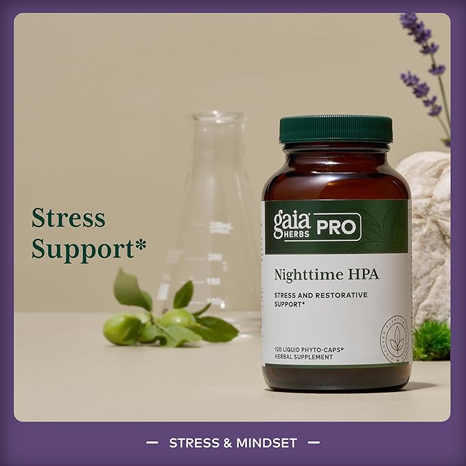 Gaia Herbs Pro Nighttime HPA - Restorative &amp Healthy Sleep Support Supplement* - Relaxation Support Supplement* with Ashwagandha Root Extract &amp Cordyceps Mushroom - 120 Liquid Phyto-Caps (60 S