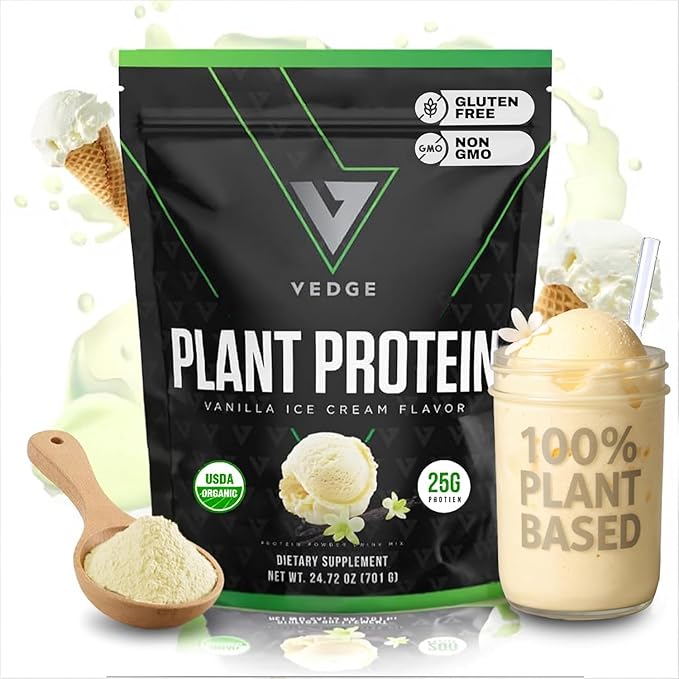 VEDGE Vegan Protein Powder - Plant Protein Powder with Pea Pumpkin &amp Sunflower - USDA Organic Amino Acids Dairy Free Gluten Free Soy Free Keto Non GMO Smooth Texture - Vanilla - 20 Serving