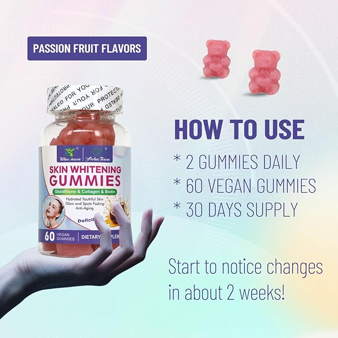 Skin Whitening Gummies with I-Glutathione Collagen &amp Bioth Antioxidant &amp Skin Care Anti-Aging 60 Count