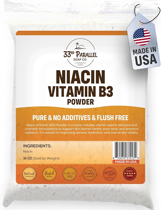 Niacin Vitamin B3 Powder (1 Lbs / 16oz) | Supports Energy Healthy Skin &amp Circulation | Natural Nutrient for Supplements Skincare Serums &amp Wellness Formulations | 16 Ounces