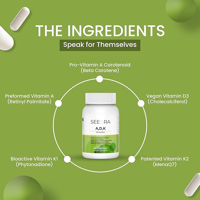 Vitamin ADK Supplement – High Potency Vitamins A D3 &amp K2 | Supports Bone Heart &amp Immune Health | 60 Capsules 2-Month Supply | Gluten-Free Dairy-Free Non-GMO