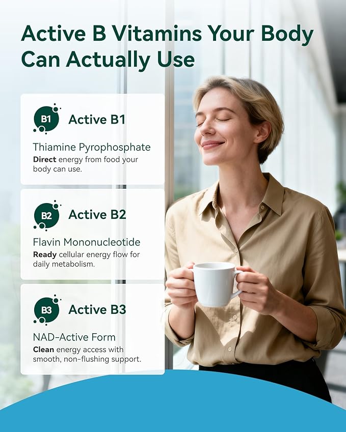 Vitamin B Complex - Fully Methylated Active B12 B6 Folate - for Energy Focus Mood &amp Nerve Health - Non-GMO Vegan Gluten-Free with B1 B2 B3 B5 B7-90 Capsules for 3 Months