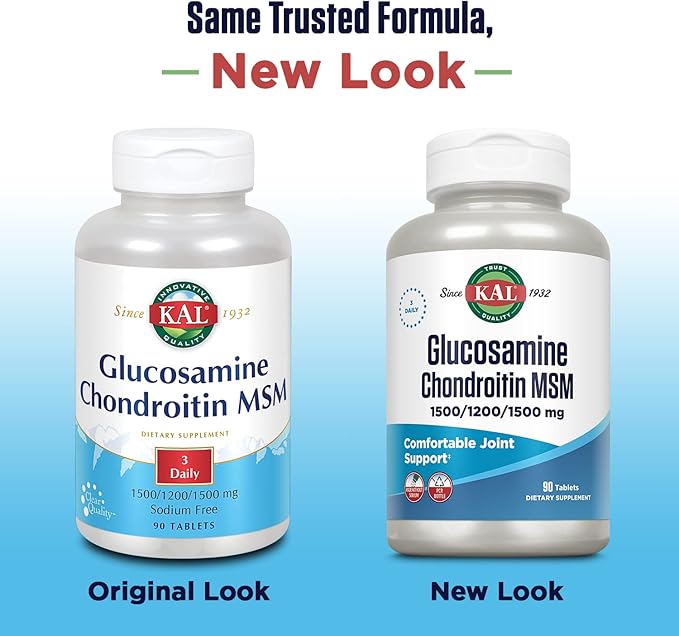 KAL Glucosamine Chondroitin MSM Joint Support Supplement for Women and Men 1500mg Glucosamine Sulfate 1200mg Chondroitin 1500mg MSM Rapid Disintegration 60-Day Guarantee 30 Servings 90 Tablets