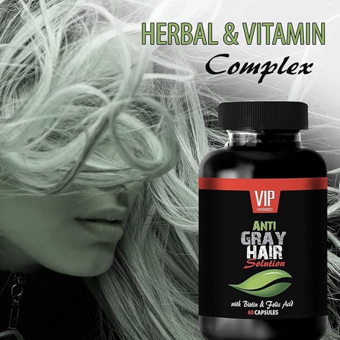 VIP VITAMINS Folic Acid - Gray Hair Solution - Hair Color Restorer (1 Bottle 60 Capsules)