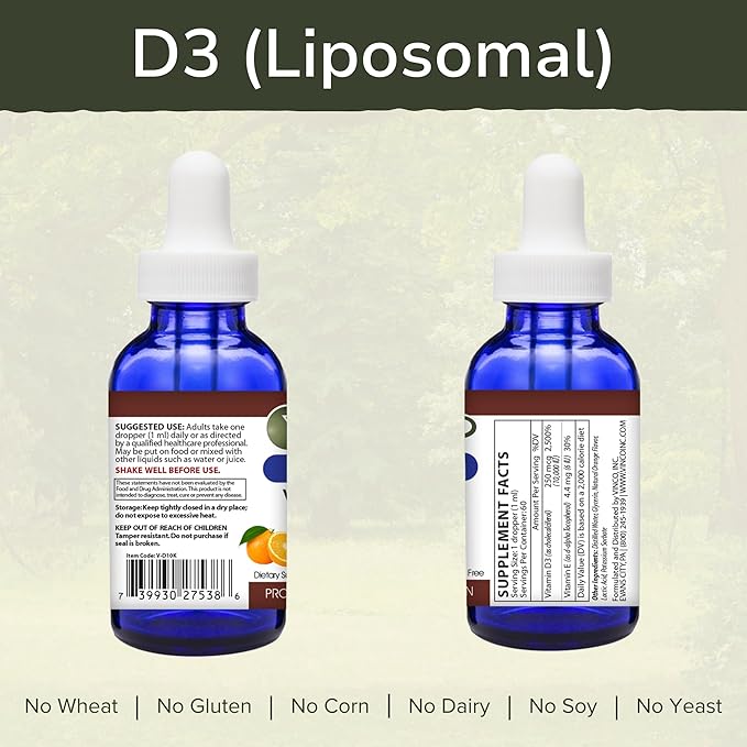 Vinco Inc - Liposomal Vitamin D3 Support Daily Supplement | 60 ml (60 Servings) | Maintain Strong Bones | Immune Resilience &amp Mood Balance | Gluten Free &amp Vegetarian
