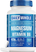 Magnesium Glycinate 4-in-1 Complex 976mg of Magnesium Glycinate Citrate Malate L-Threonate &amp Vitamin B6 Supplement for Health | Third Party Tested - 90 Capsules