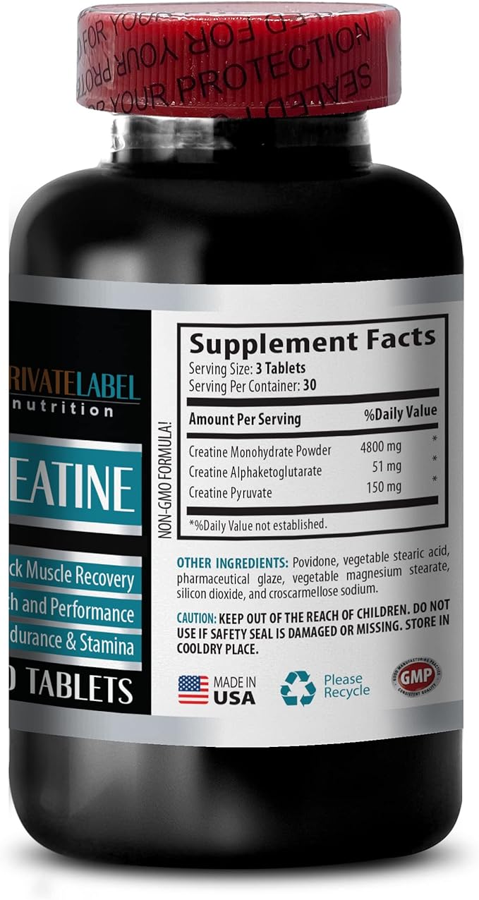 PRIVATE LABEL Muscle Alive - CREATINE TRI-Phase - 3X Formula - PRE &amp Post Workout - creatine in Powder - 2 Bottles (180 Tablets)