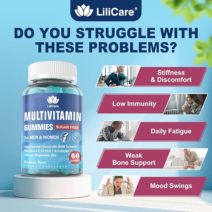 Methylated Multivitamin for Men/Women Gummies Mens/Womens Multivitamin 50 Plus with Glucosamine Chondroitin MSM Echinacea Sugar Free Chewable Multi Vitamins B D3 K2 A C E for Adults Seniors 120 Cts