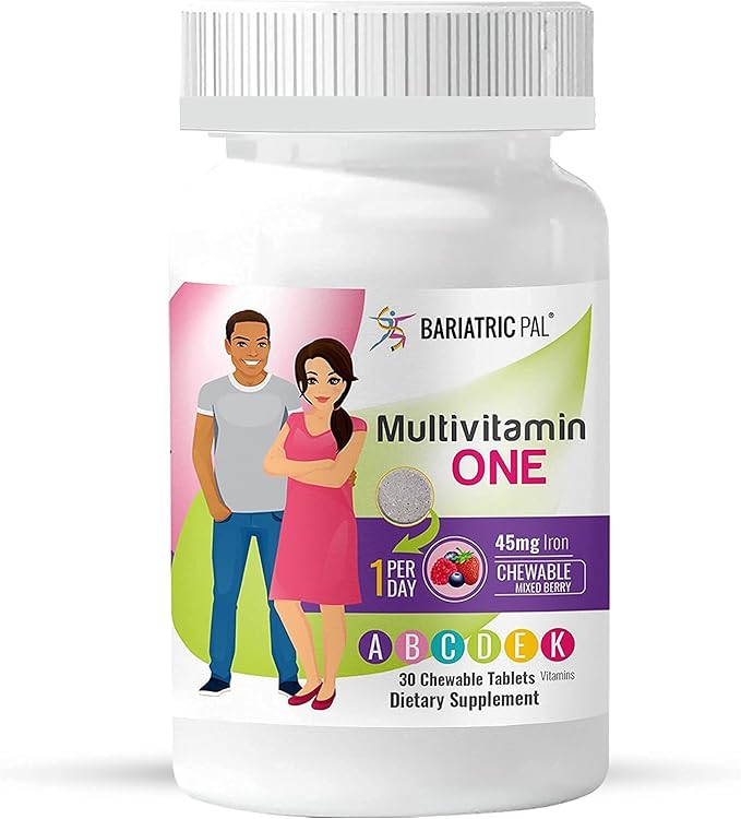 BariatricPal 30-Day Bariatric Vitamin Bundle (Multivitamin ONE 1 per Day! Chewable with 45mg Iron - Mixed Berry and Calcium Citrate Soft Chews 500mg with Probiotics - Strawberry Twist)
