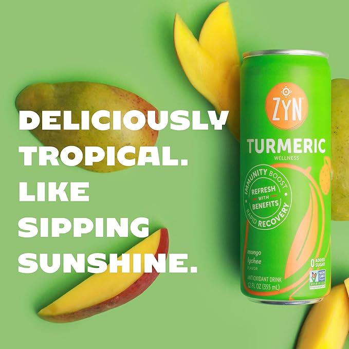 ZYN Turmeric Wellness Drink Flavored Turmeric Drink Turmeric Curcumin with Black Pepper Low Calorie Healthy Energy Drink Clean Vegan Soda Alternative for Vitality Variety Pack of 24