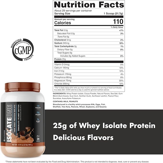 NutraOne IsolateOne Whey Isolate Protein Powder 100% Pure Whey Isolate Powder (Chocolate Peanut Butter - 29 Servings)
