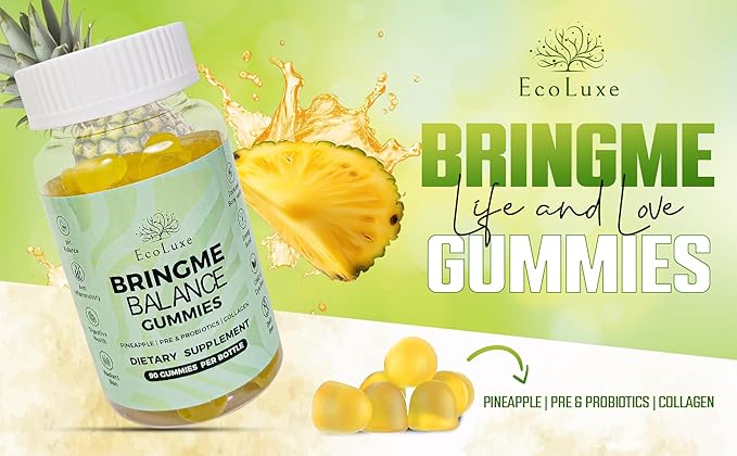 BRINGME Balance Pre &amp Probiotic Gummies – Pineapple Collagen Pre &amp Prebiotics for pH Balance Gut &amp Skin Health Digestive Wellness and Natural Odor Control – Low Sugar 90 Count