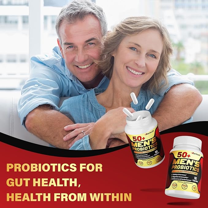 Probiotics for Men Potent 50+ Mens Probiotic Complete Gut &amp Digestive Health with 850 Billion CFU 1900mg Prebiotic Fiber Energize Immune Mens Probiotics for Gut Health Over 50-90 Capsule